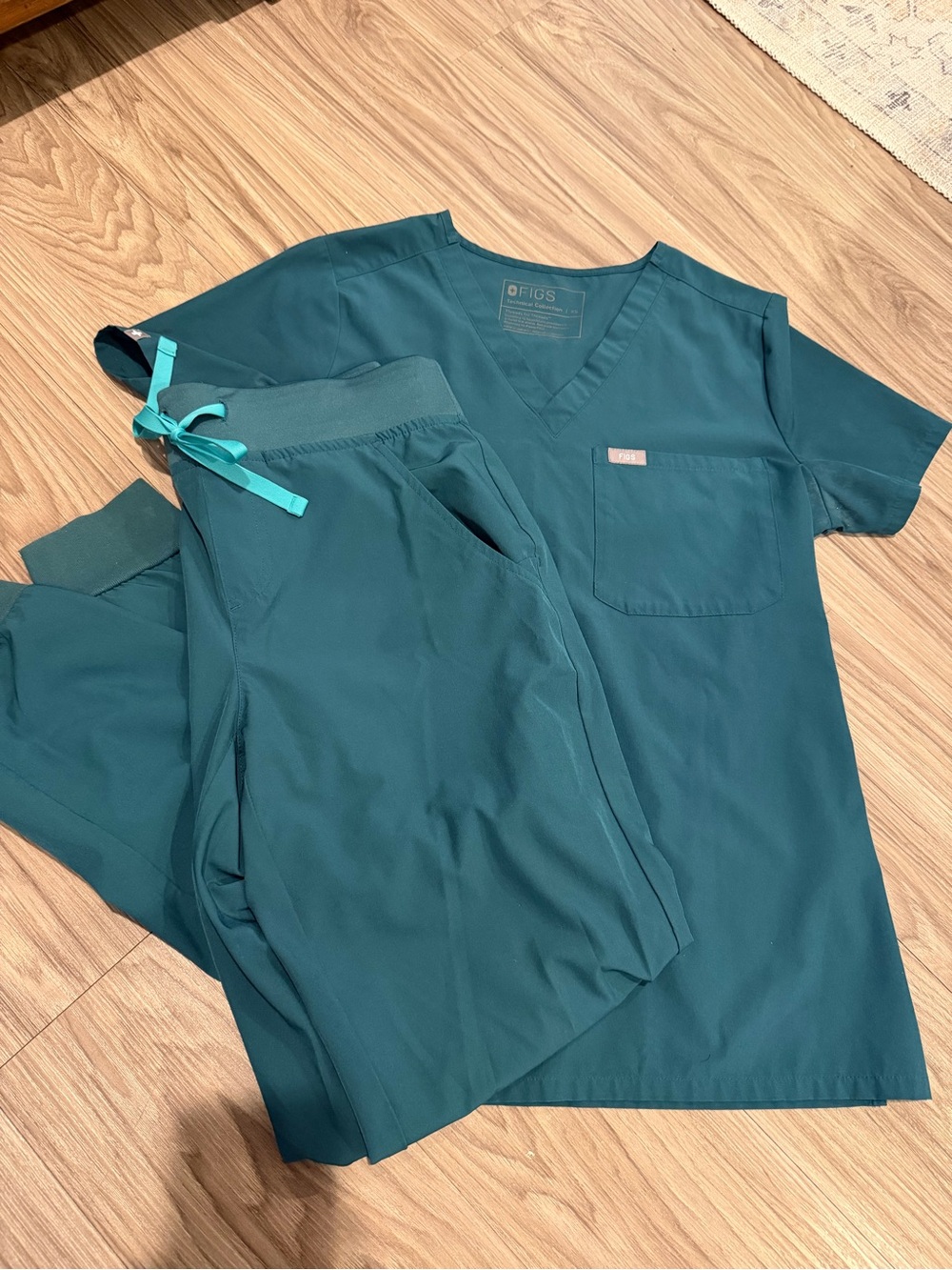 Figs Kids Teal V-Neck Scrub Top and Pants Set
